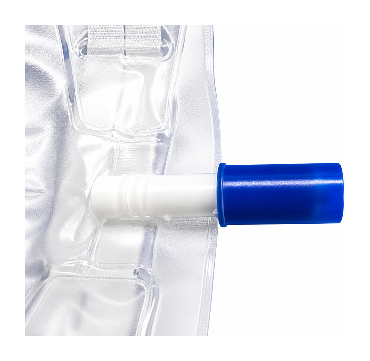 500 ml drainage bag detail image with strap and spiral tube